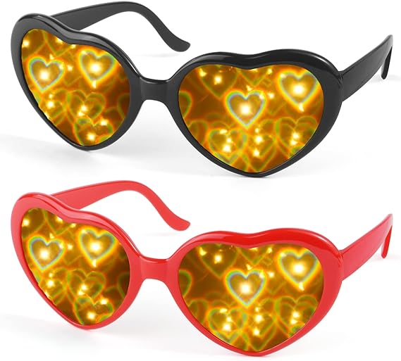 Flintronic Heart Effect Diffraction Glasses, 3D Light Diffraction Eyeglasses For Raves, Music Festival And Fancy Dress Party