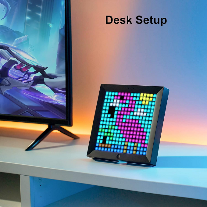 Pixel Art Digital Photo Frame with 8.6 Inch Mood Light App Control | Desk/Wall Led Smart Clock | Decorative Lamp for Gaming Room Home Decor（Black）